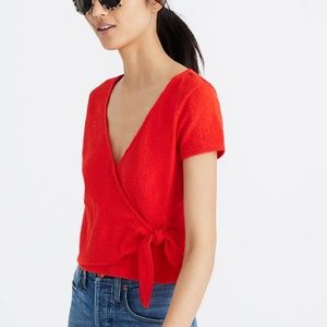 Madewell Texture & Thread Wrap-Tie Top Ripe Persimmon